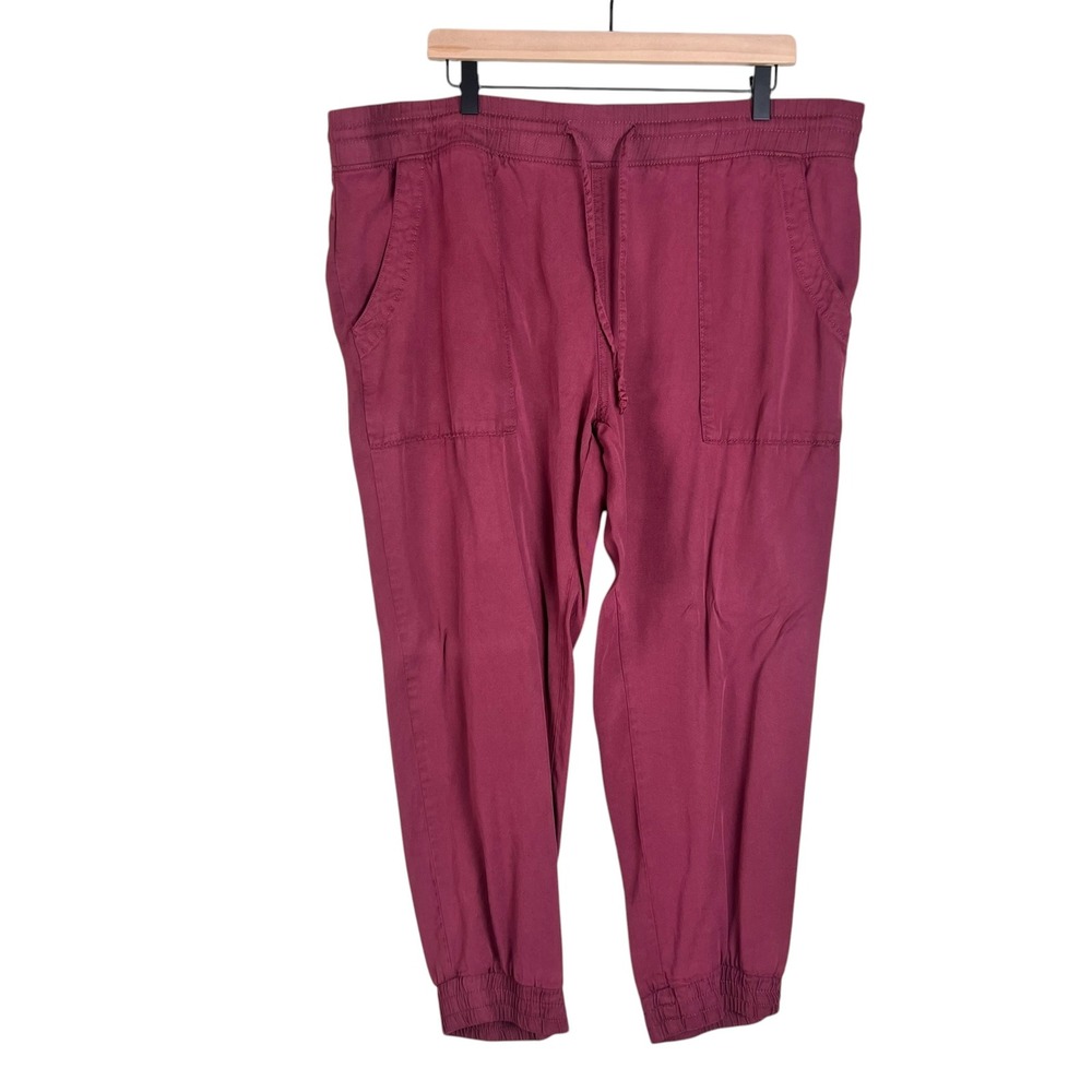 Gap Women Burgundy Maroon Twill Jogger Pants Elastic Waist Drawstring Large